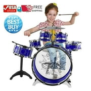 Kids Junior Drum Kit Tom Drums Cymbal Stool Drumsticks Set Musical Instrument