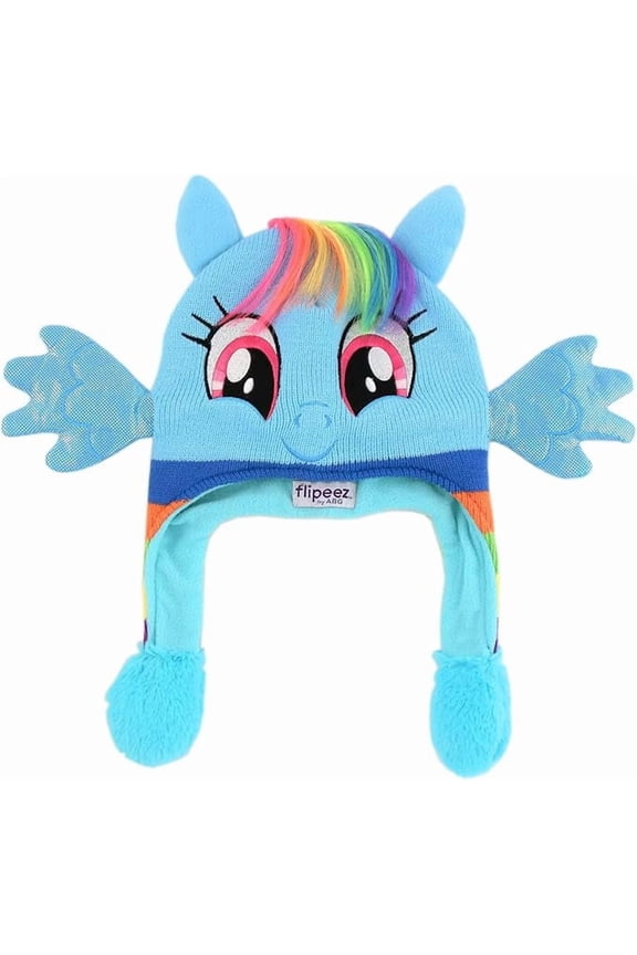 My Little Pony Winter Hat Floppy Ear Hat with Moving Wings for Kids Fun Jumping Wings with Ear Flaps That Move Warm Fleece & Sherpa Lining for Kids 4-7