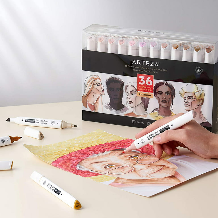 Ohuhu 36 Set Skin Colors Brush & Fine Nib Illustration Markers Skin/Hair  Color