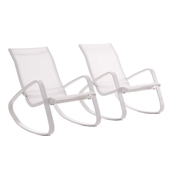 Modway Traveler Rocking Lounge Chair Outdoor Patio Mesh Sling Set of 2 in White White