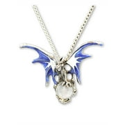 Mystical Blue Dragon with Clear Crystal Ball Medieval Renaissance Pendant Necklace by Real Metal Jewelry NK-136CL