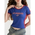 thumbnail image 3 of Musuos Women Summer Slim Fit T-shirt, Crew Neck Short Sleeve Letters Print Contrast Color Casual Tops Streetwear, 3 of 8