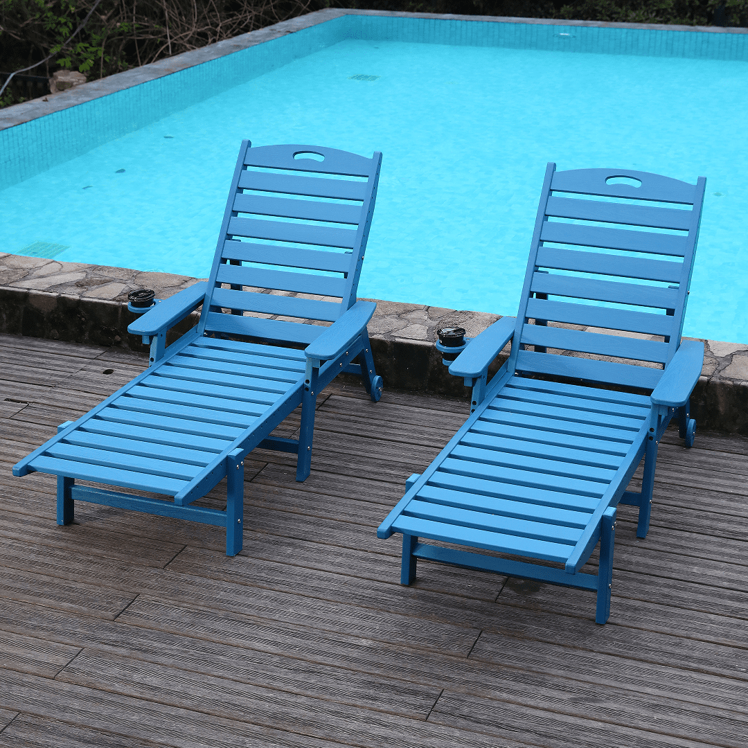 Outdoor Chaise Lounge, 4 Position Adjustable Recliner for Poolside Garden Patio Backyard, Navy Blue