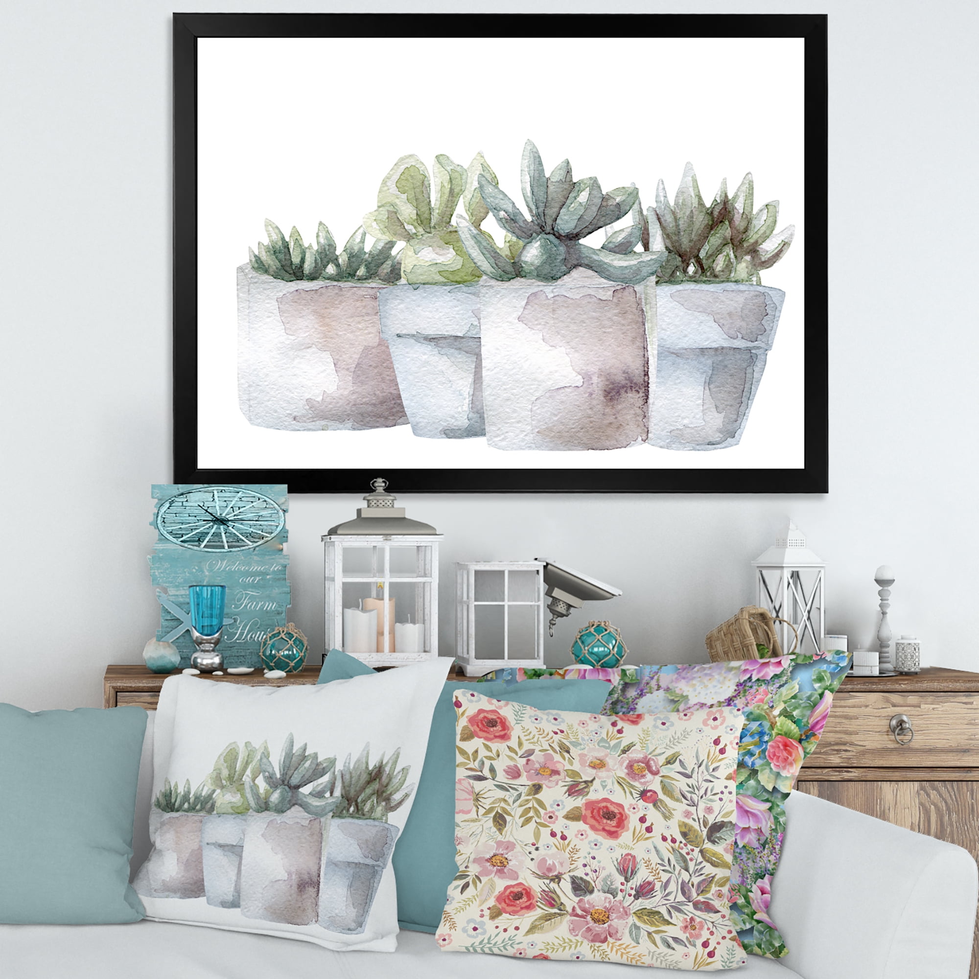 Designart 'Succulent and Cactus House Plants III' Farmhouse Framed Art Print