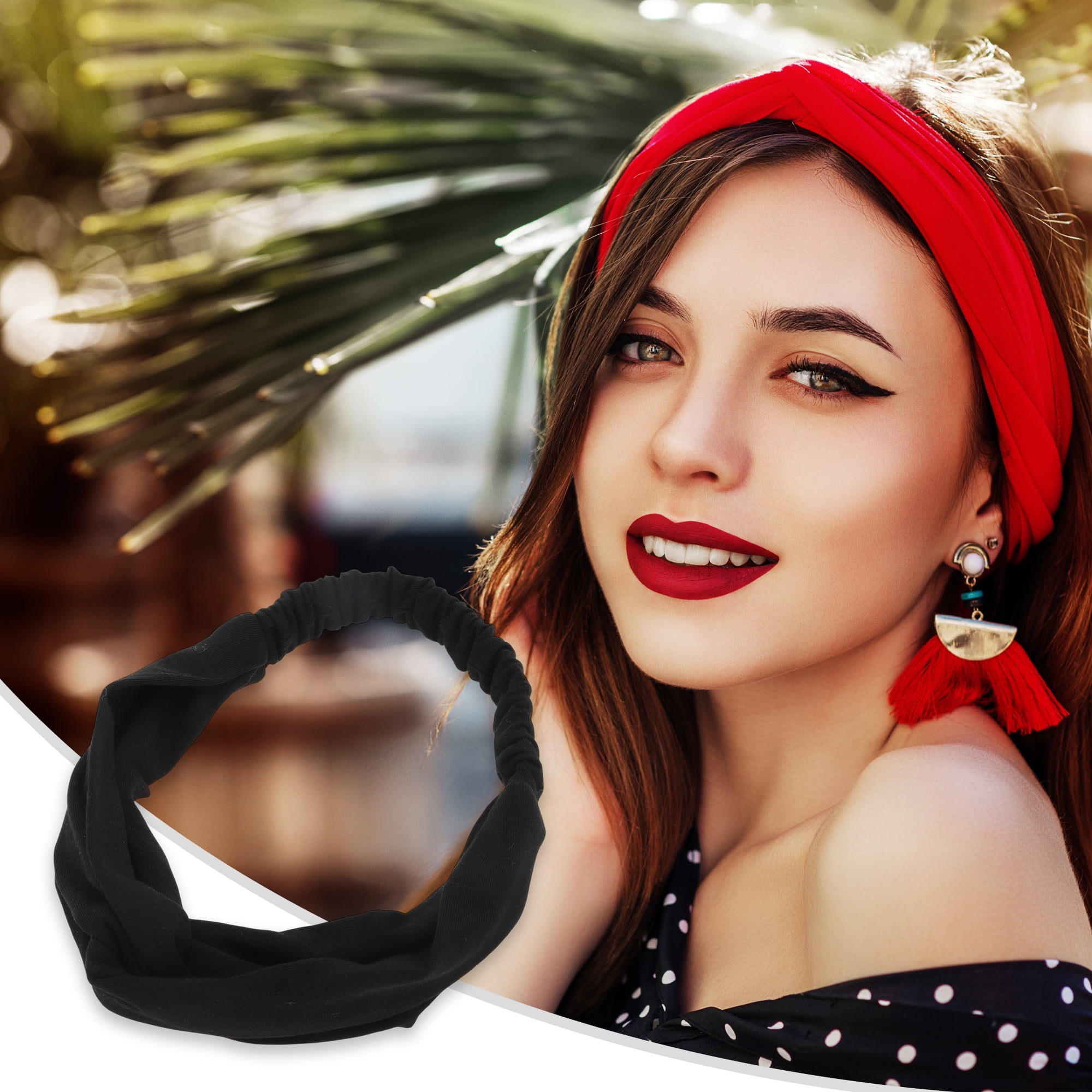 Unique Bargains Stylish Simple Solid Elastic Cross Headwrap Black