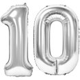 thumbnail image 1 of Woeilo Ballons Chiffre 10 Argentés de 40 Pouces pour Célébrations, 1 of 5