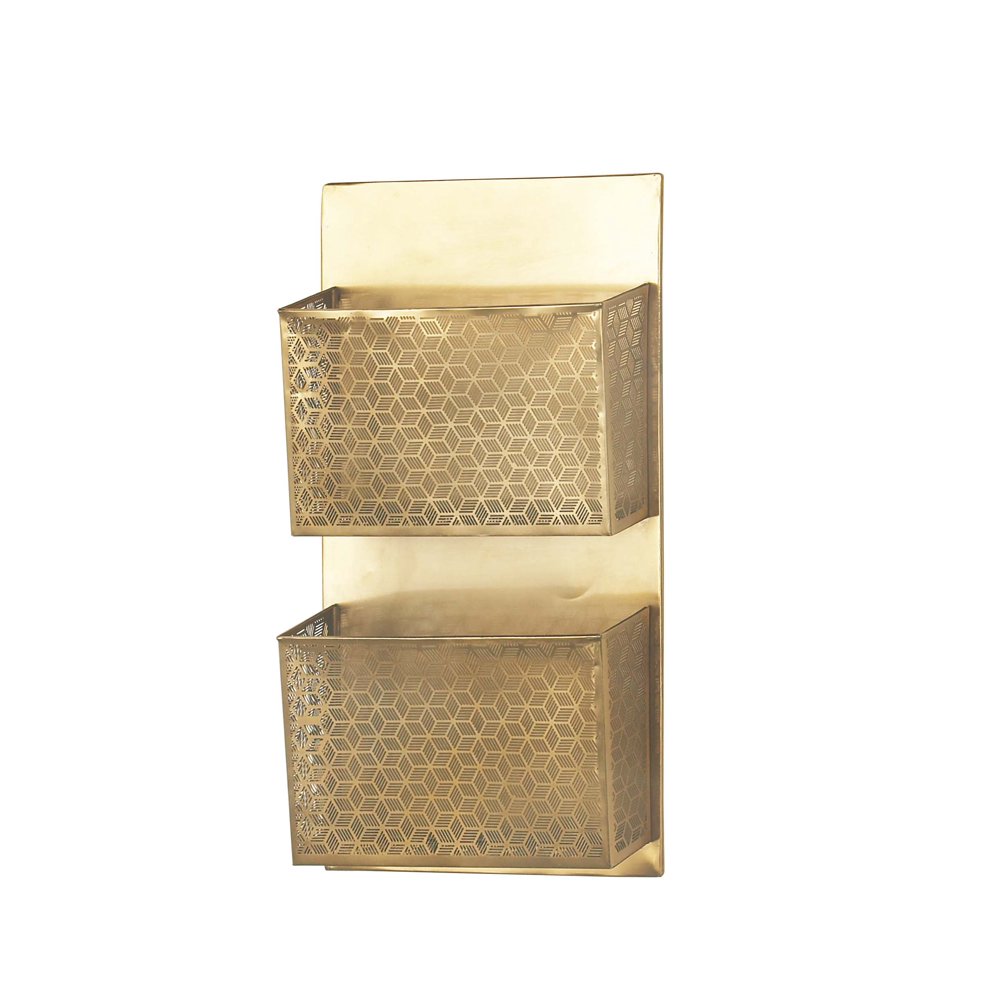 Decmode Modern Iron Pierced LatticeDesigned Gold Wall Mounted 2Pocket