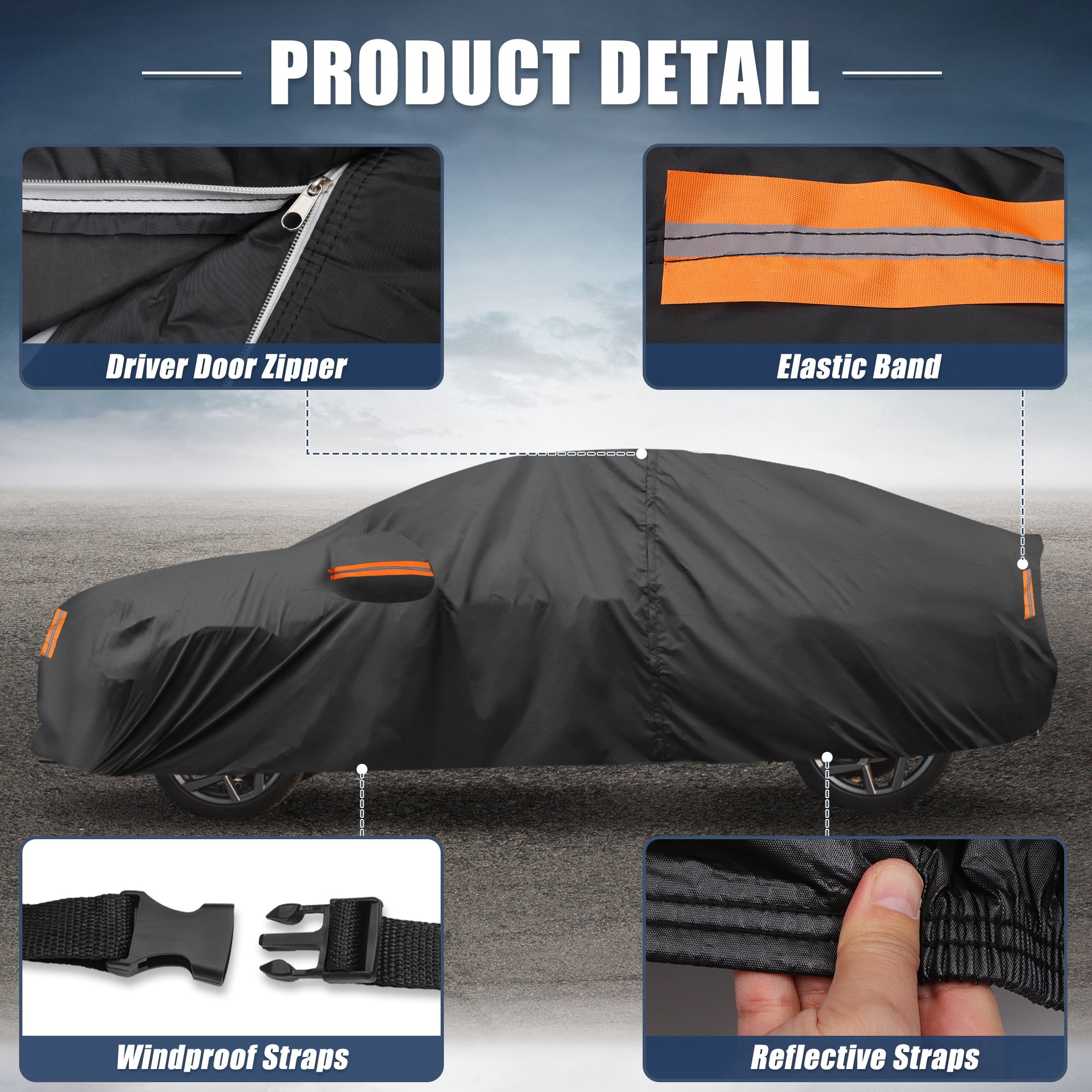 Unique Bargains Car Cover 210D-PU Oxford Outdoor Full Car Cover Waterproof Windproof Black for Tesla Model Y 2020-2023