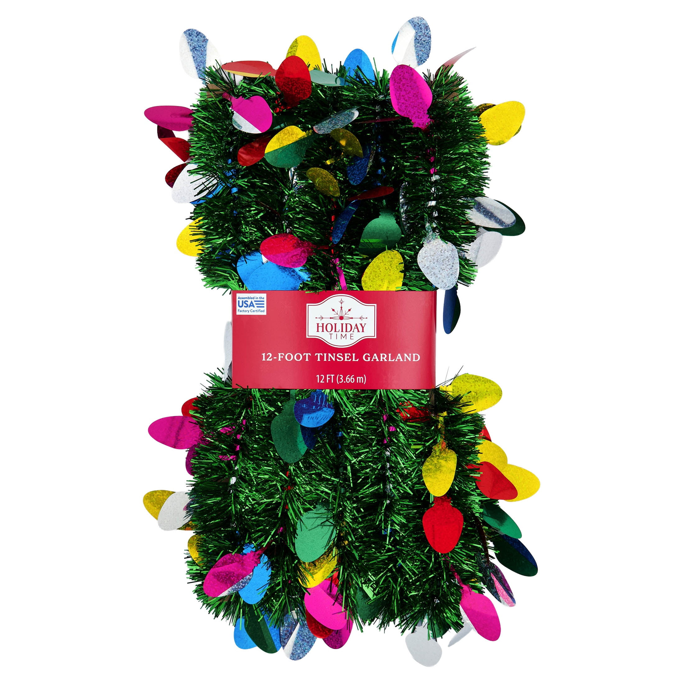 Cut-Out Light Bulb Tinsel Christmas Garland, Multicolor, 12', by Holiday Time