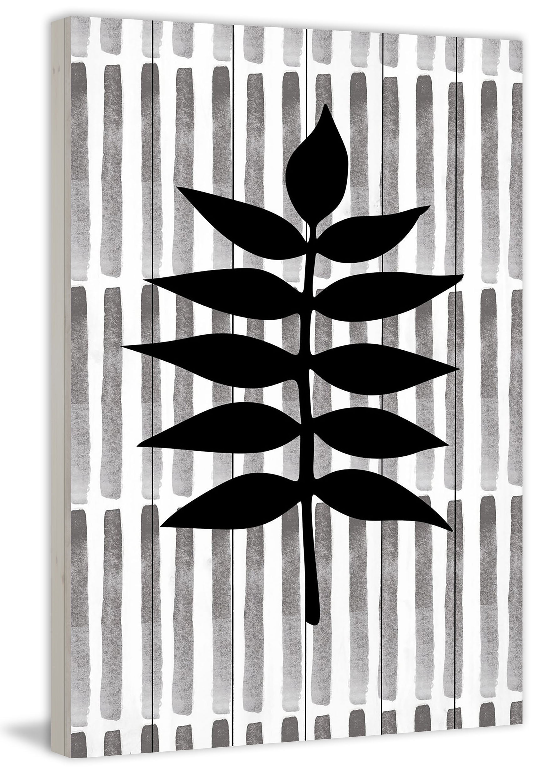 "Black Leaf 3" Painting Print on White Wood