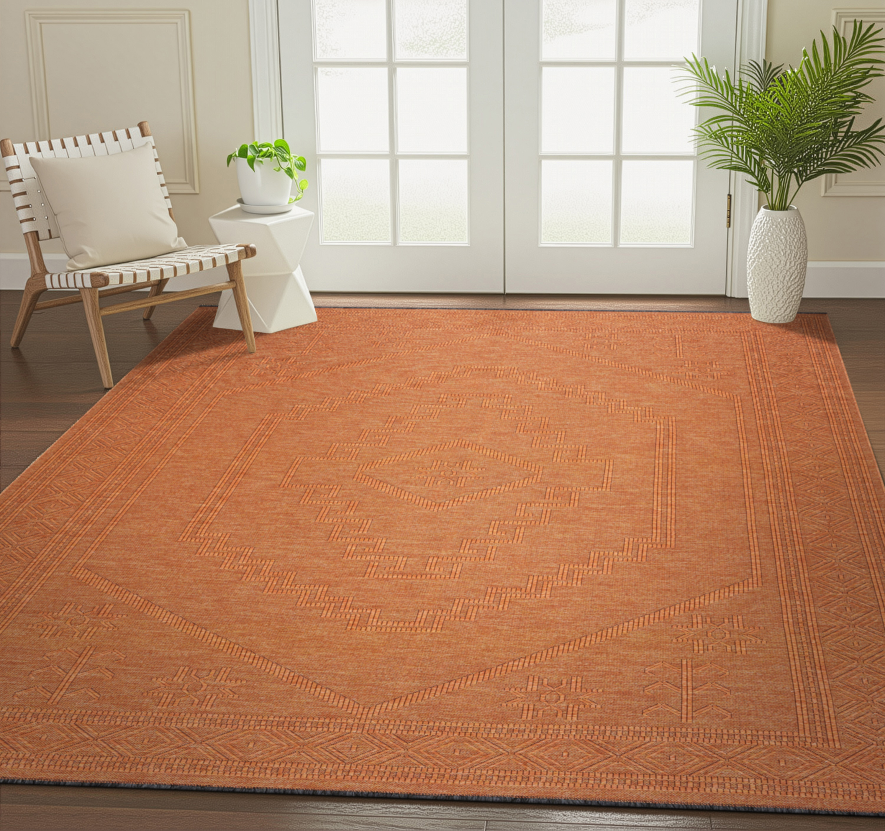 Alma Transitional 2' x 3' Orange and Copper, Machine Washable Polyester & Cotton Indoor Area Rug