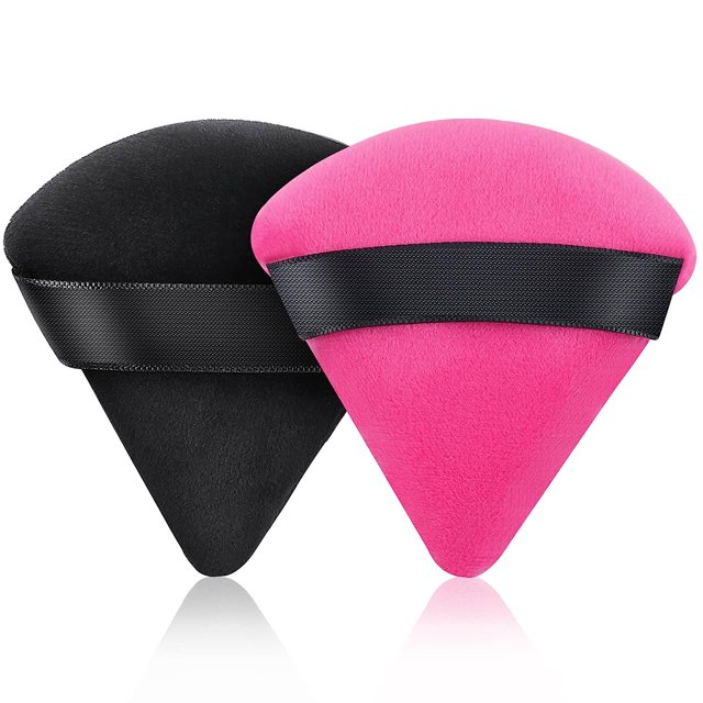 2 PCS Powder Puff Triangle Makeup Puffs for Loose Setting Powder Face Body, Foundation Blender Velour Setting Powder Puff, Super Soft Eye Makeup Wedges Beauty Tools (Black Red)