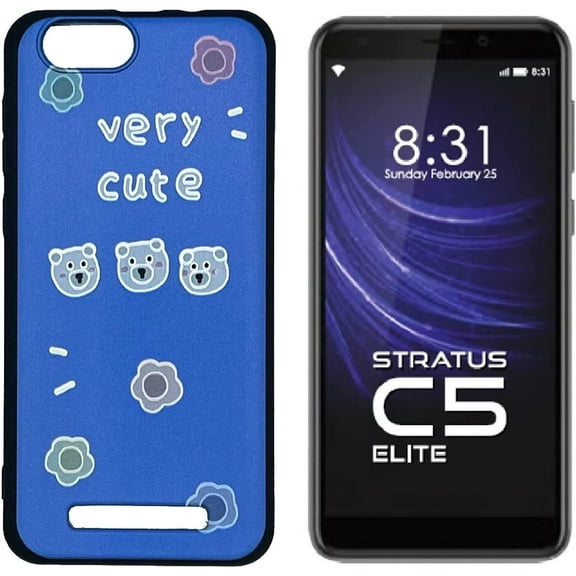 Compatible for Cloud Mobile Stratus C5 Elite TPU 1-Piece Cover Case   Tempered Glass - Bear