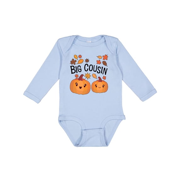 Inktastic Big Cousin Pumpkins with Fall Leaves Boys or Girls Long Sleeve Baby Bodysuit