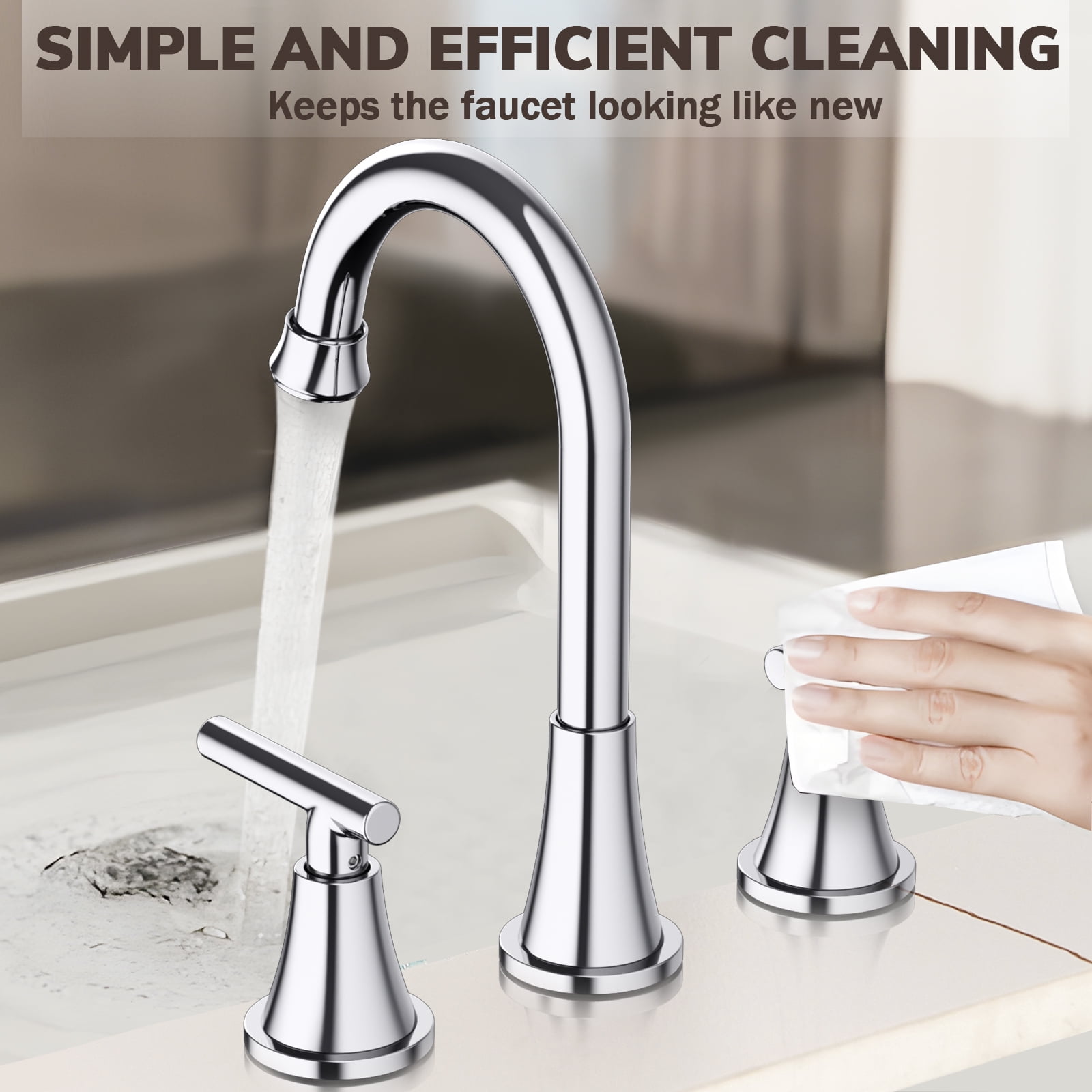 KINGTACK Bathroom Faucet for Sink 3 Hole, Chrome Bathroom Faucets with Pop-up Drain and Supply Lines, 2 Pack