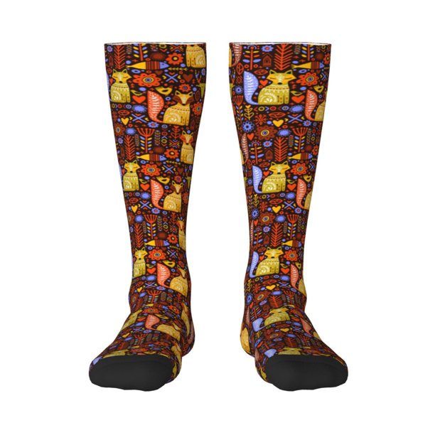 Fotbe colorful fox Calcetas Divertidas Estampadas para Hombre y Mujer, Calcetas de Algodón hasta la Rodilla para Caminar, Correr, Enfermería y Embarazo
