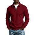 thumbnail image 3 of GrmtClth Men's Quarter Zip Stand Collar Sweatshirt Lightweight Knit Long Sleeve Polo Shirt Plush Fleece Lined Sweaters Wine S, 3 of 8