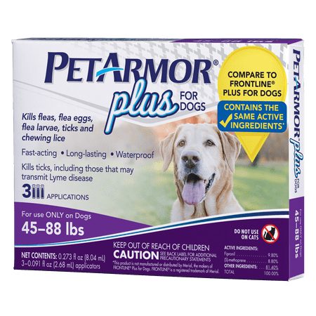 PetArmor Plus Flea & Tick Prevention for Large Dogs with Fipronil (45 to 88 Pounds), 3 Monthly Treatments