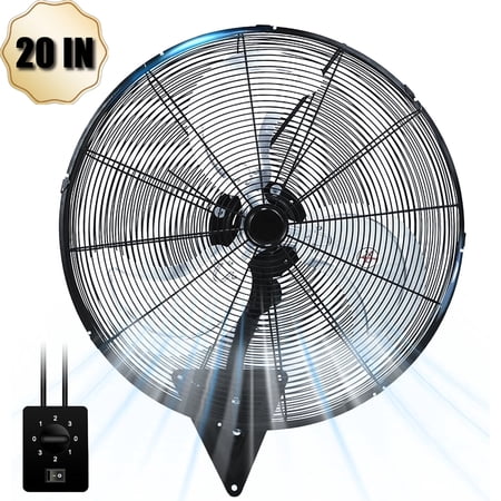 20” Wall Mount Fan 7000 CFM High Velocity Industrial Heavy Duty Fan with 3-Speed Oscillating Commercial Use for Warehouse, Garage, Factory, Black