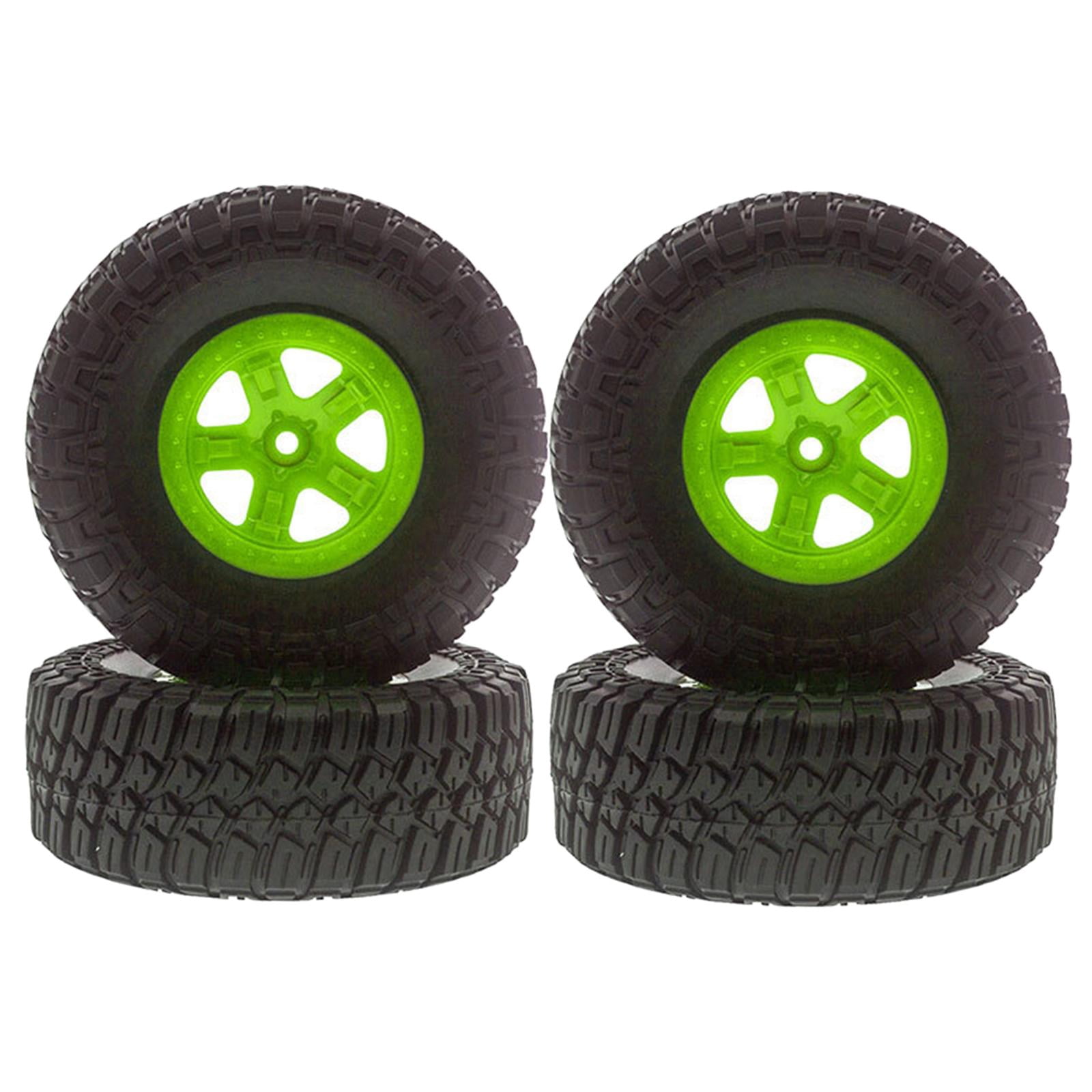 Ensemble de 4 Pcs de Pneus en Caoutchouc RC et de Jantes de Roue pour /10 Court Parcours Vert