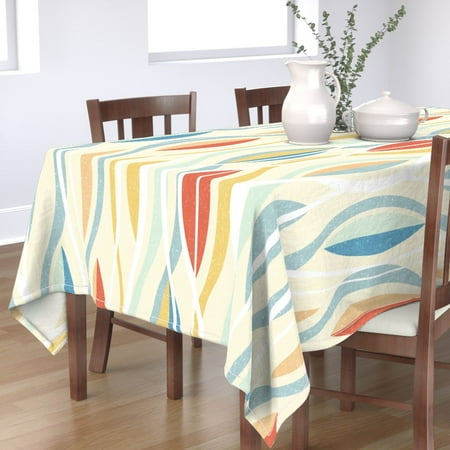 

Cotton Sateen Tablecloth 70 x 90 - Vintage Minimal Mod Cream Blue Yellow Red Retro Modern Print Custom Table Linens by Spoonflower