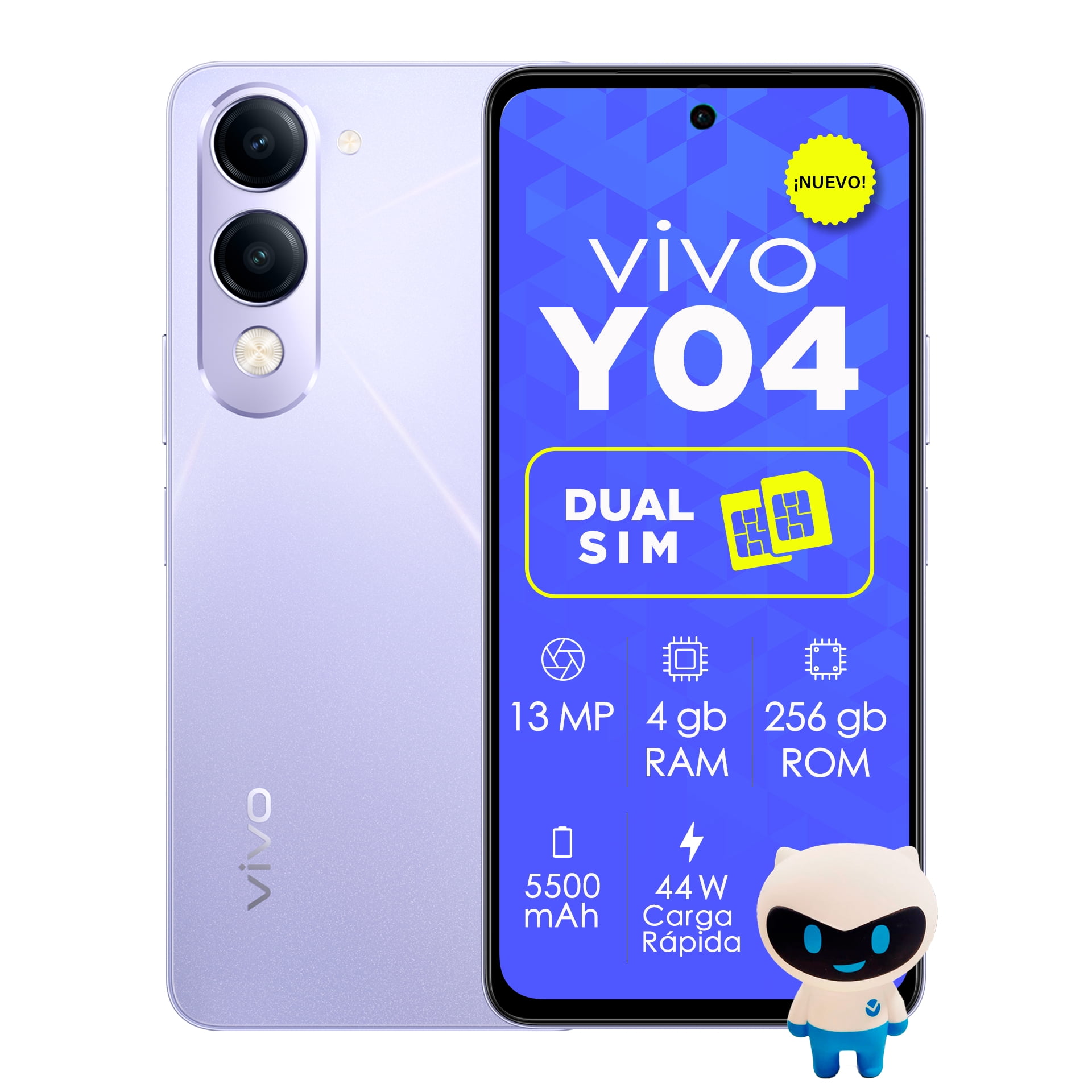 Celular vivo smartphone Y04 Dual SIM – 256GB ROM, Pantalla 6.74" 90Hz, Batería 5150mAh – Desbloqueado