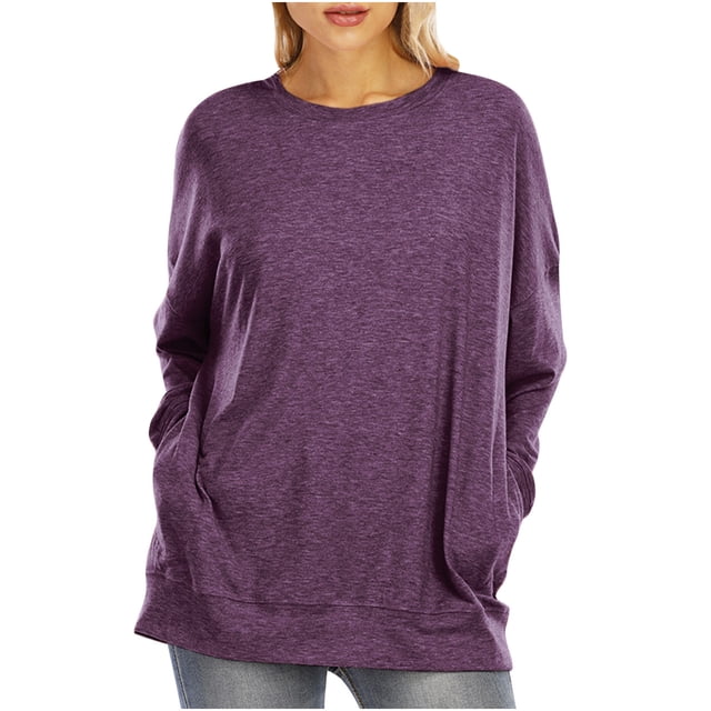 Blusa de manga larga sólida informal de moda para mujer Blusas de cuello redondo Blusas Camisas Pompotops FGAJ10528