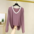 thumbnail image 2 of Liweisiy Women's V Neck Pajama Shirts Long Sleeve Relaxed Fit Cooling Lightweight Tops Summer Casual Bassic Sleepwear Purple XL, 2 of 6