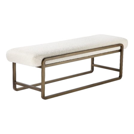 Benjara Loer 54" Modern Accent Bench- Ivory Boucle Upholstery- Sled Brass Legs