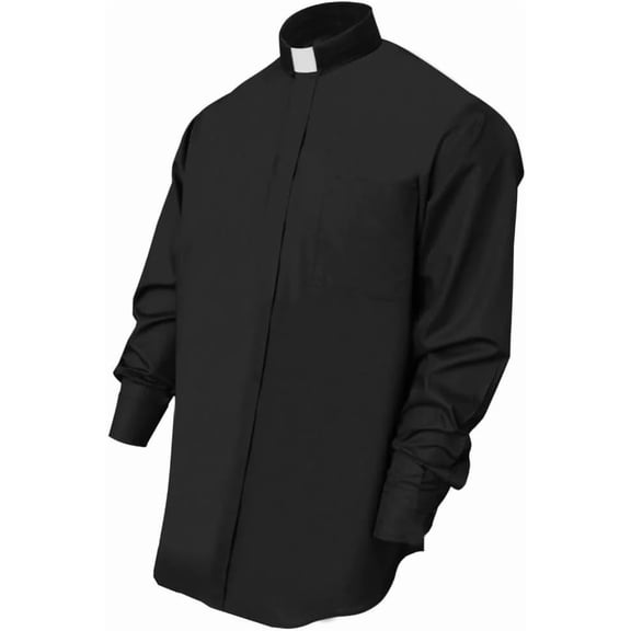 CLERKMANS Men’s Clergy Priest Shirt Long Sleeves, Collar Button Shirt