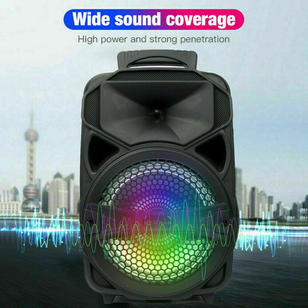 Lohoms Portable Wireless Speaker With Microphone, USB Rechargeable 1,000W FM Bluetooth Speaker 8" Subwoofer Heavy Bass Stereo Party PA System AUX, Remote, Charging Cable, LED Light