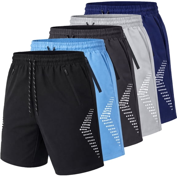 Men's 5-Pack Performance Training Shorts With Zipper Pockets (Sizes, S to 2XL)