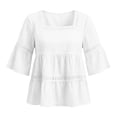 thumbnail image 4 of Edvintorg Blouses for Women Casual Square Neck 3/4 Sleeve Loose Cotton and Linen Pullover Tops Women Shirts White XL, 4 of 6