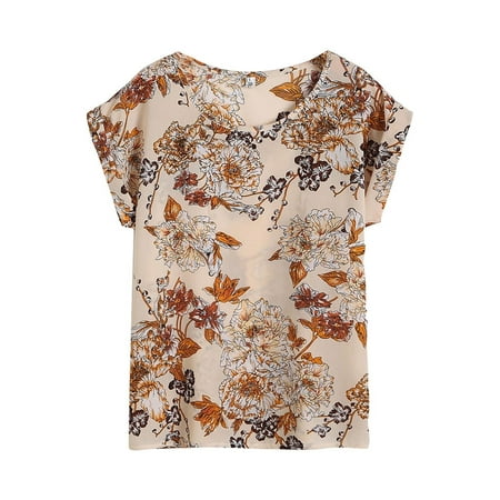 

Corset Tops For Women Floral Print Tee Shirt Womens Short Sleeve Wild Bottoming Chiffon Shirt T-Shirt Tunic Khaki 4X-Large
