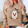 thumbnail image 2 of Feancey Halloween Sweatshirts for Women Cute Ghost Graphic Crewneck Pullover Tops Teen Girls Casual Drop Shoulder Long Sleeve Sweatshirt Khaki S, 2 of 4
