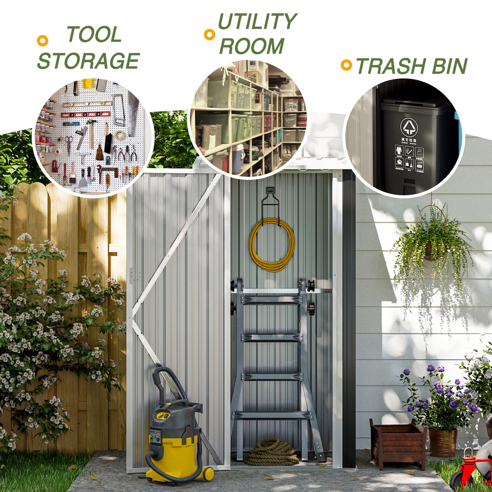 Sunmthink 3'x3' Small Metal Storage Shed, Storage with Lockable Doors, Garden Shed Tool Shed, Black