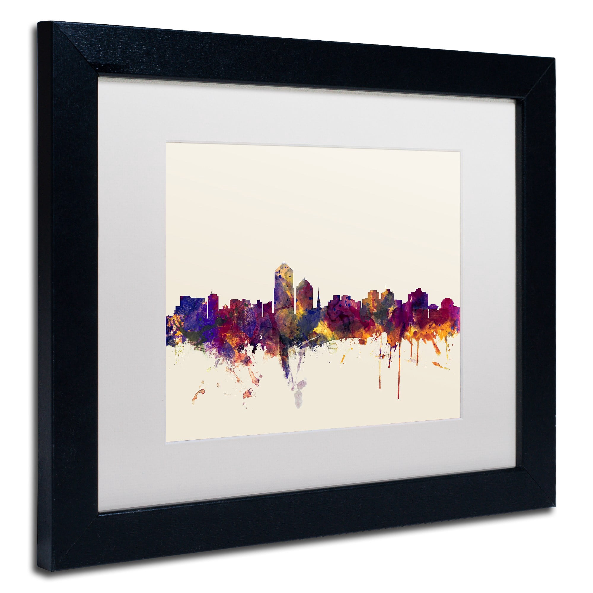 Trademark Fine Art "Albuquerque New Mexico Skyline" Canvas Art by Michael Tompsett, White Matte, Black Frame
