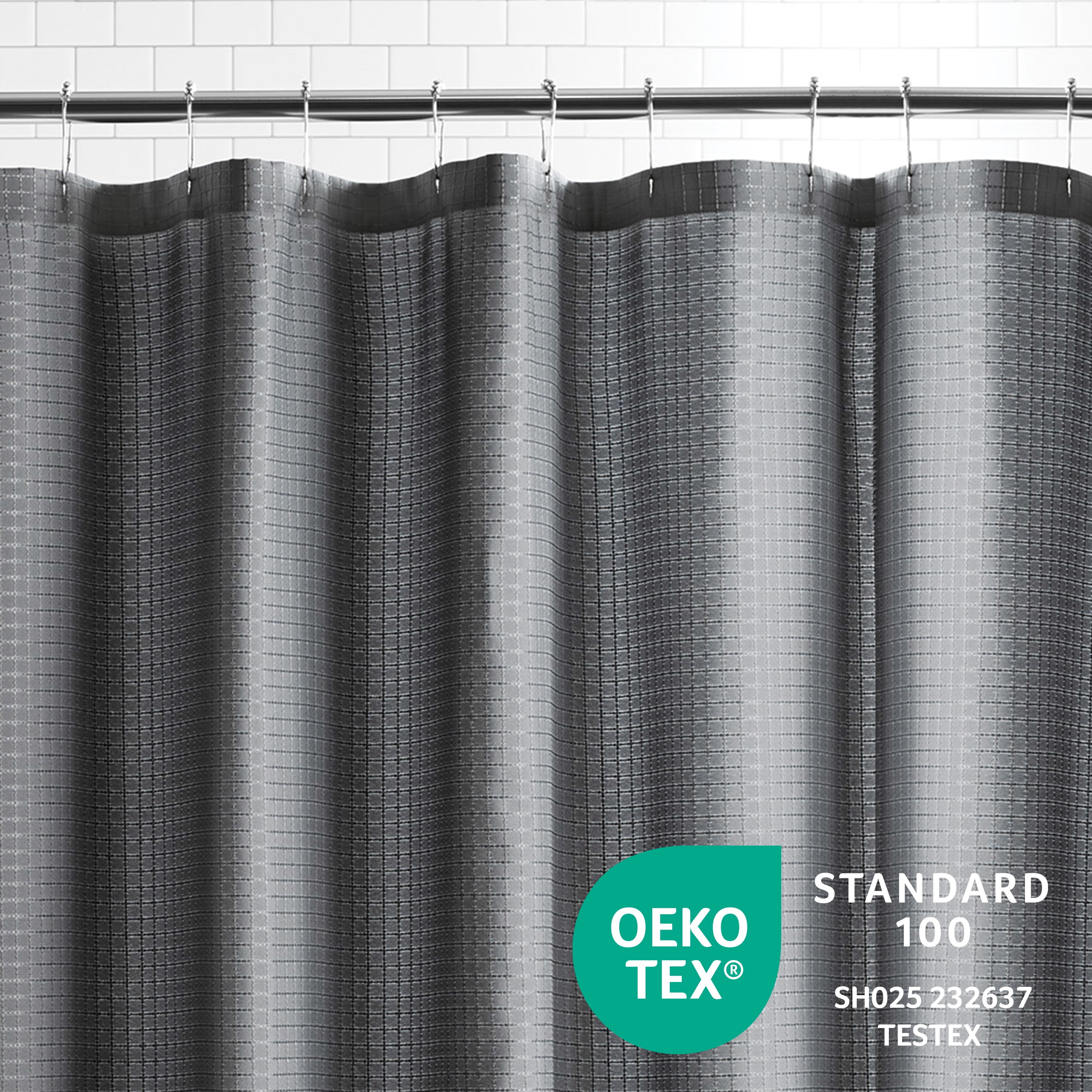 Mainstays Eco-Friendly Waffle-Weave Fabric Shower Curtain, with Recycled Polyester, 72” x 72”, Gray