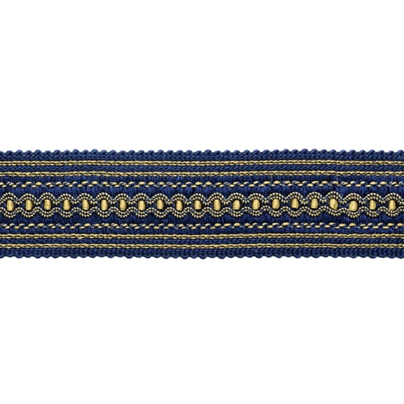 2" (5cm) Imperial II Collection Wide Gimp Braid Trim # 0200IG, Nautical Gold #1152 (Light Gold, Yellow Gold, Navy Blue) Sold By The Yard (36"/3 ft/0.9m)