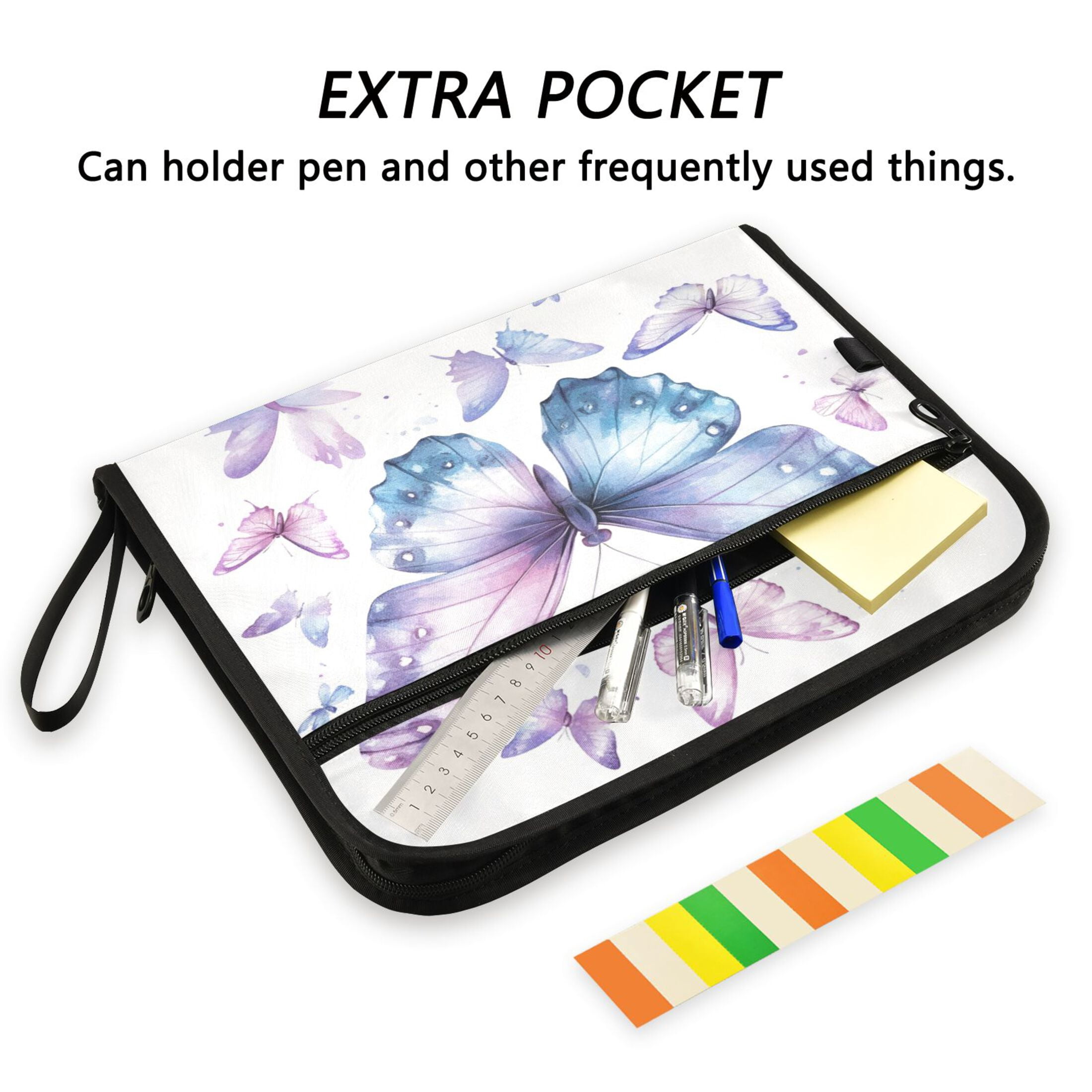 Accordion File Organizer with Zip Closure 13 Pockets Expanding File Folder Letter A4 Paper Document Organizer for Home Office A Flock Of Butterflies