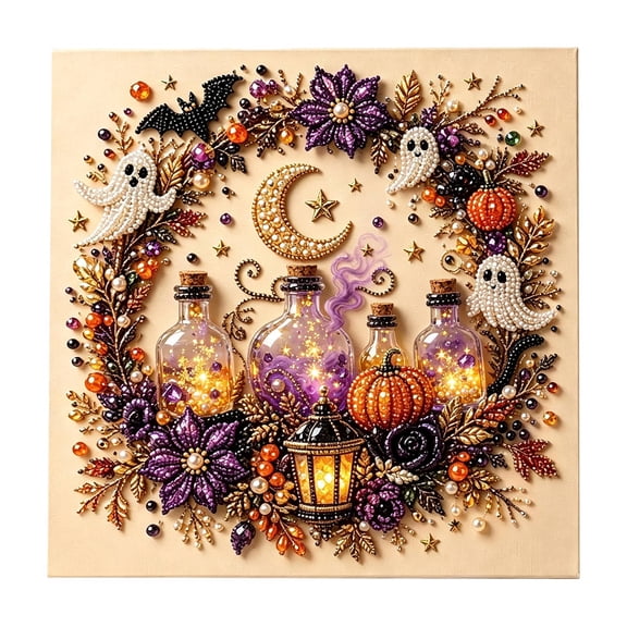 Halloween Ghost Pearl Diamond Art DIY Kit, Spooky Cute 3D Pearl Diamond Painting Crafts Kits for Adults, Beginner DIY Fall Home Decor Wall Art, Beginner DIY Seasonal Party Gift