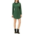 thumbnail image 1 of INSPIRE CHIC Robe Chemise à Manches Retroussables avec Ceinture et Col Boutonné pour Femmes TG Vert, 1 of 5