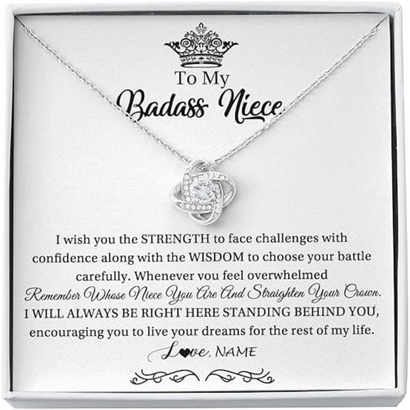 To My Badass Niece Necklace from Aunt with Heart Touching Message Card and Gift Box, Love Knot Necklace, Zircon Necklace Gift for Badass Niece, Christmas Gift for Her