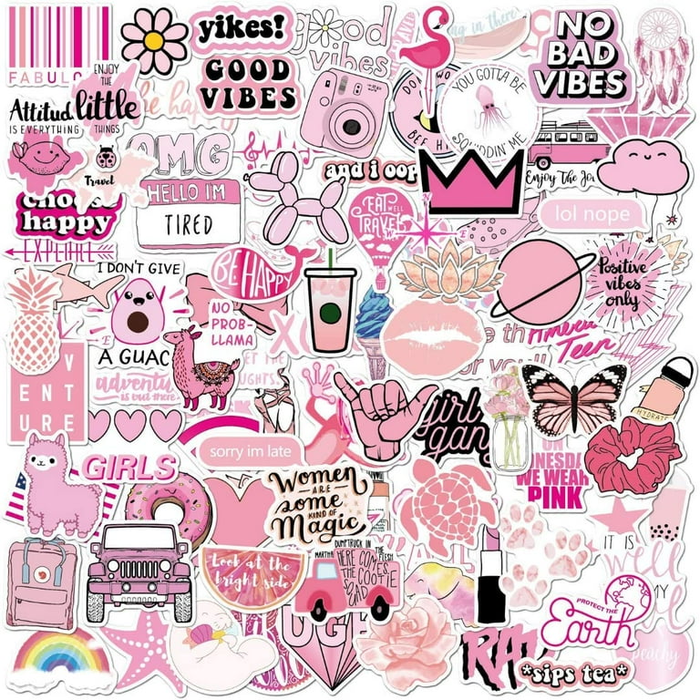 Clerance! 100pcs Preppy Stickers Pink Cute Vinyl Aesthetic Water