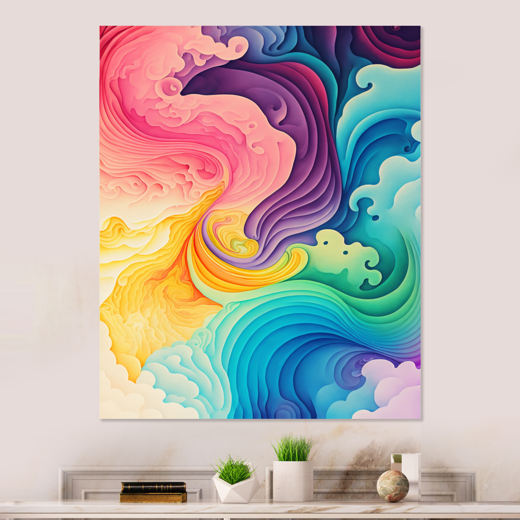 Designart Multicolor Swirly Clouds IV Canvas Wall Art