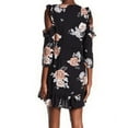 thumbnail image 3 of Romeo & Juliet BLACK MULTI Women's Cold Shoulder Faux Wrap Mini Dress S, 3 of 4