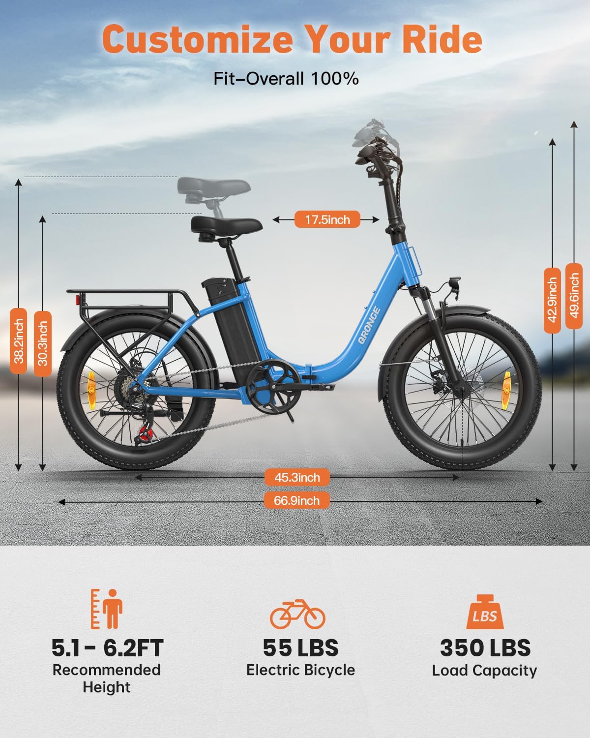 1000W Folding Electric Bike for Adults 20" Fat Tire Foldable Step Through E-Bike up to 70Miles Range 20mph Max Speed 36V 13.5AH Battery Front Fork Suspension E-Mountain Bikes 7 Speed, UL2849 by SGS