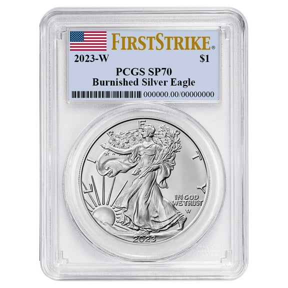 2023-W Burnished $1 American Silver Eagle PCGS SP70 FS Flag Label