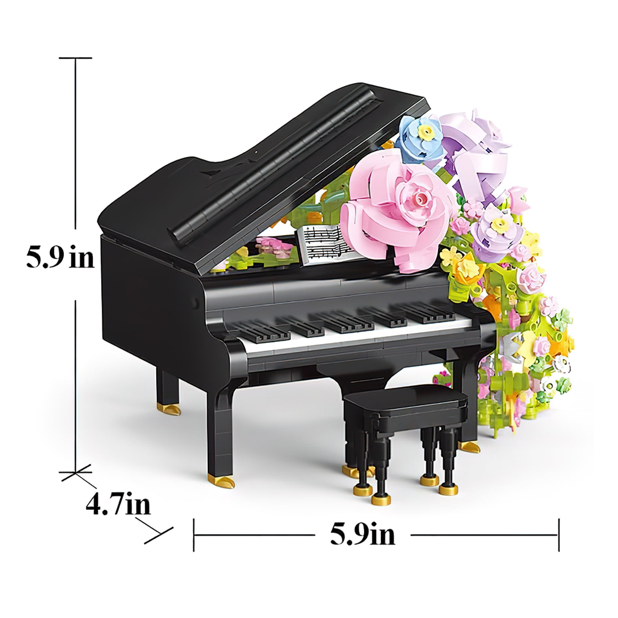 MACTANO Piano Building Block Set Piano Flower Building Brick Plastic Toy Gift for Adult Kid 841PCS