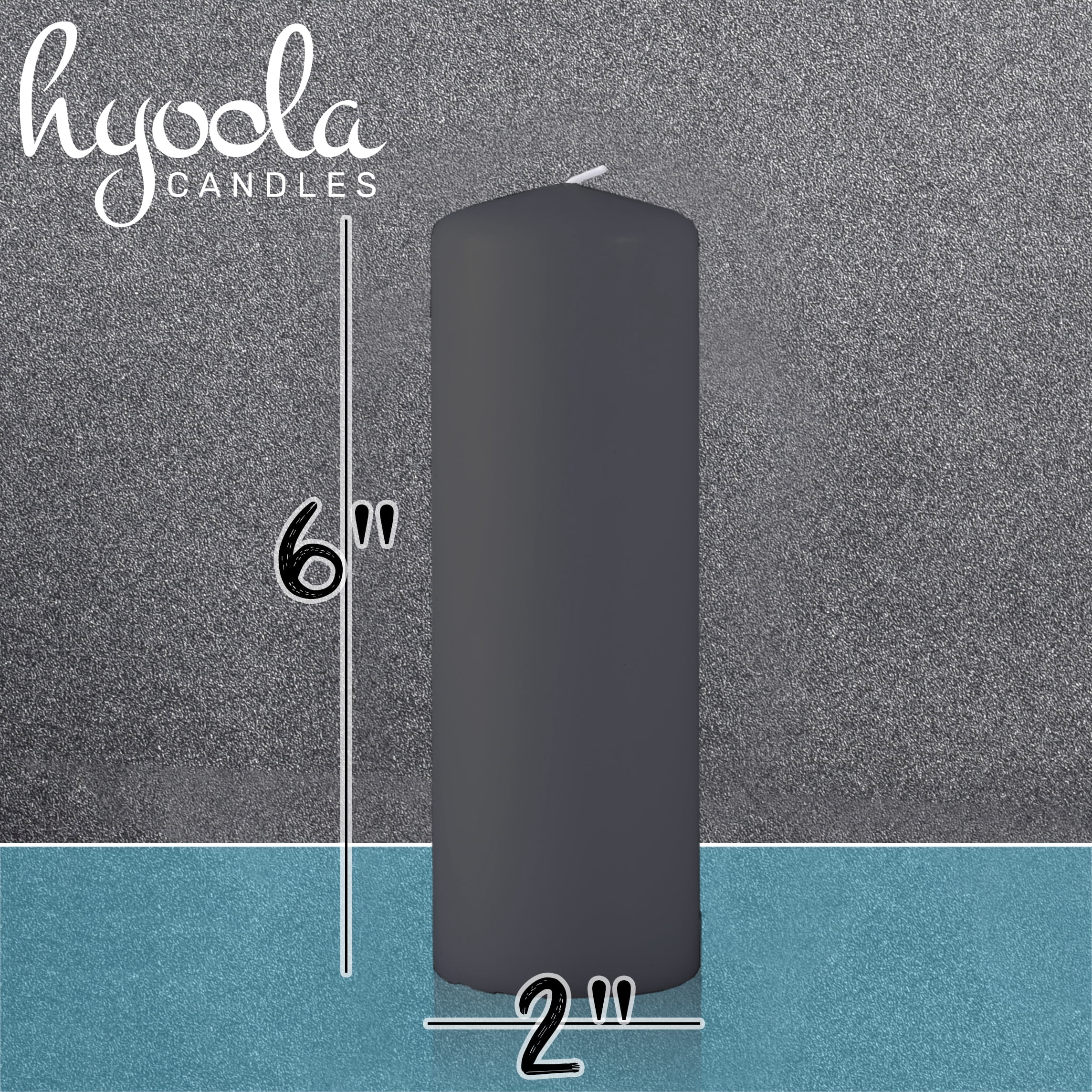 Hyoola 2 x 6 Dark Grey Unscented European Made Pillar Candles, Dripless Paraffin Wax with Smokeless Cotton Wicks, 4-Pack